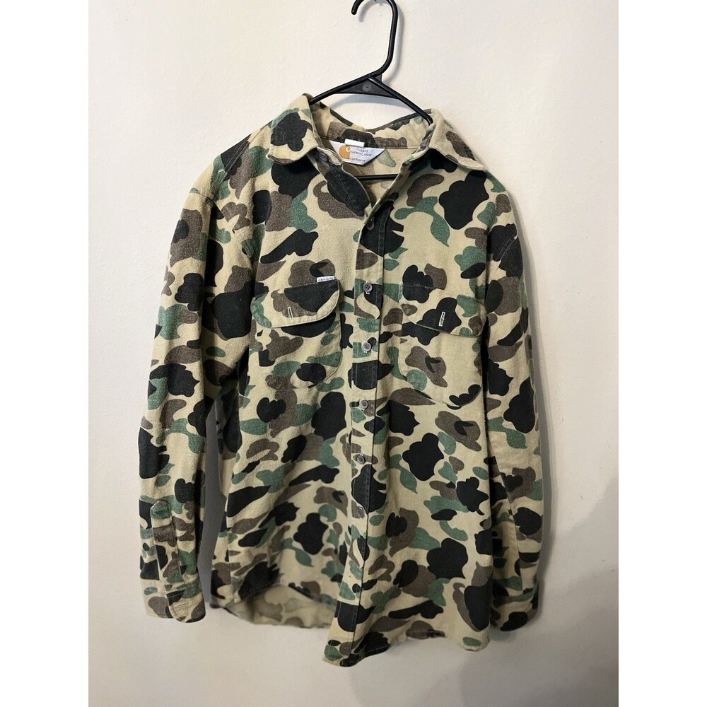 VTG Carhartt Rugged Outdoor Wear Camo Flannel Shirt Mens Large Camouflage Button